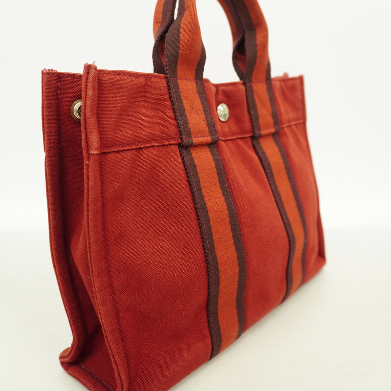 【6kb1717】エルメス ハンドバッグ フールトゥPM キャンバス ボルドー シルバー金具【中古】レディース