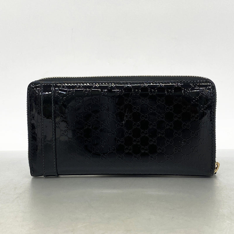 【6kb1731】グッチ 長財布 マイクログッチシマ 309758 エナメル ブラック ゴールド金具【中古】レディース
