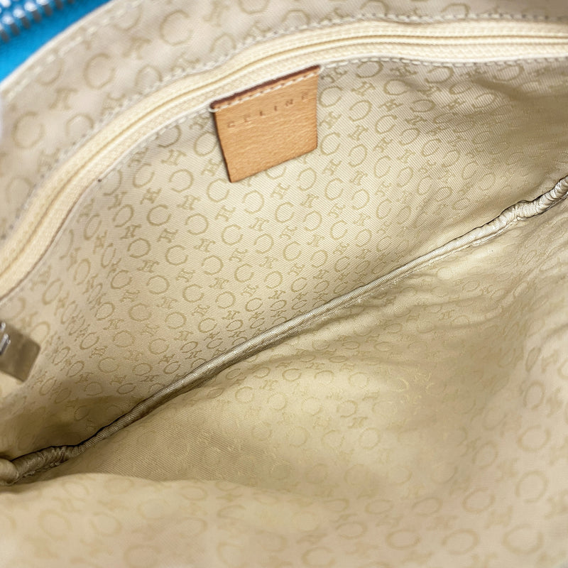 【6kb1738】セリーヌ ショルダーバッグ Cマカダム スウェード エメラルドグリーン シルバー金具【中古】レディース