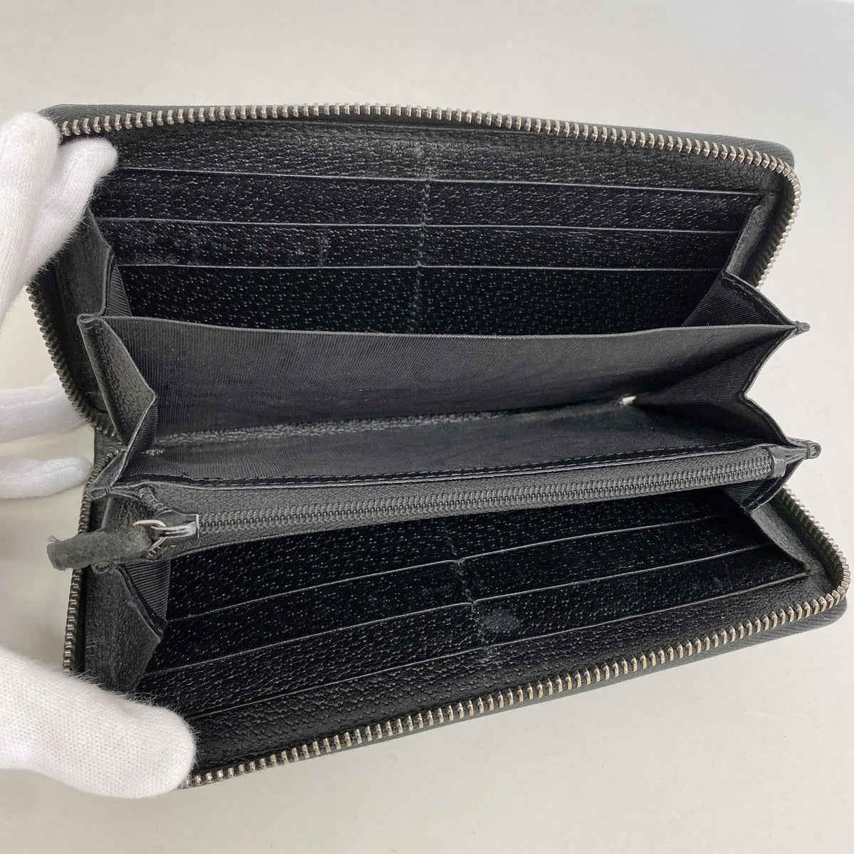 【6kb1761】グッチ 長財布 GGキャンバス 307980 キャンバス ブラック シルバー金具【中古】メンズ レディース ユニセックス