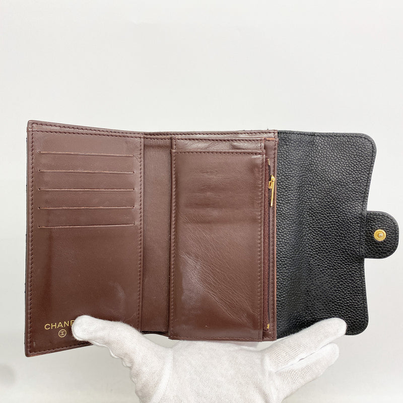 【6kb1775】シャネル 長財布 マトラッセ キャビアスキン ブラック ゴールド金具【中古】レディース