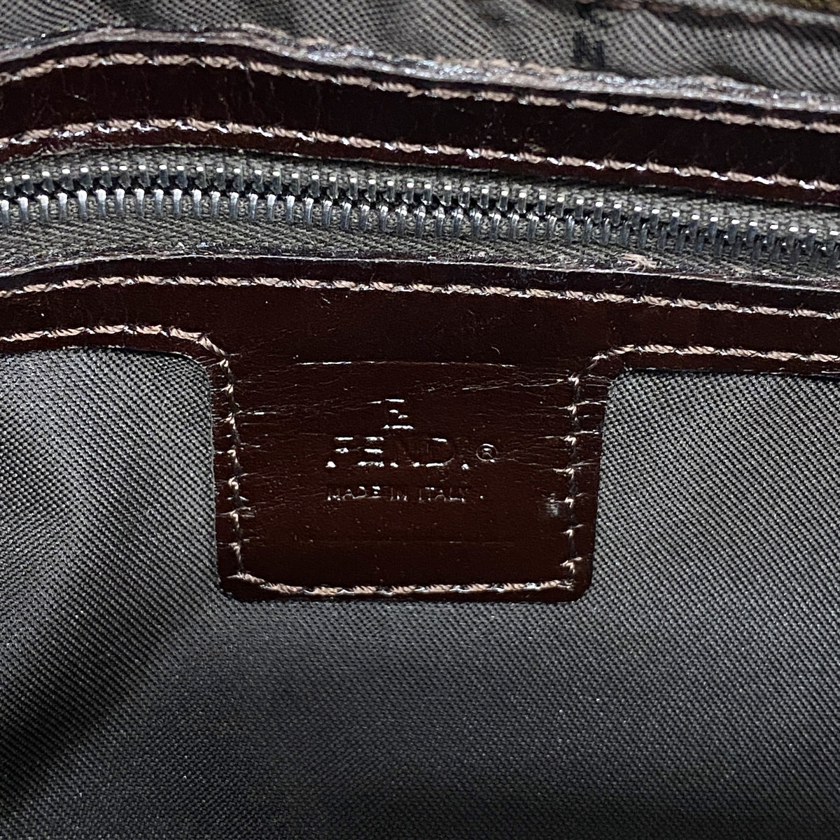 【6kb1788】フェンディ ハンドバッグ ズッカ マンマバケット ナイロンキャンバス ブラウン シルバー金具【中古】レディース