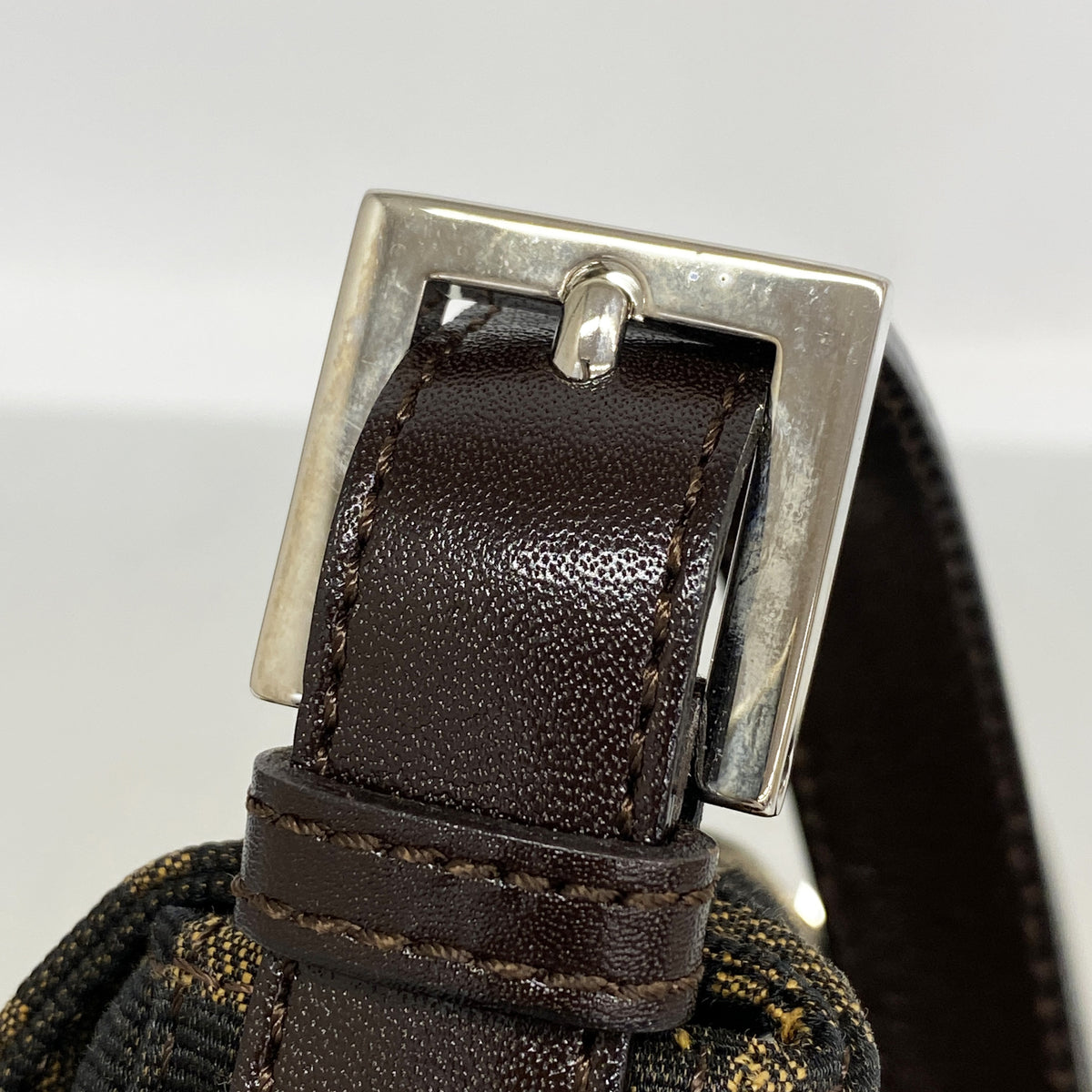 【6kb1788】フェンディ ハンドバッグ ズッカ マンマバケット ナイロンキャンバス ブラウン シルバー金具【中古】レディース