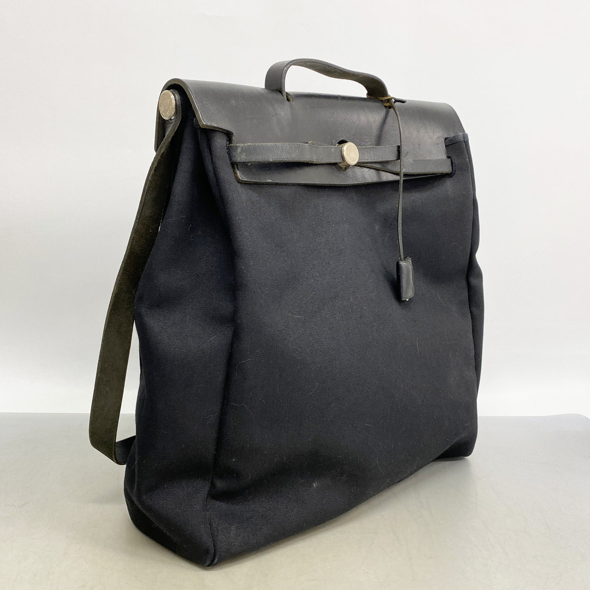 【6kb1801】エルメス ハンドバッグ エールバッグMM トワルオフィシエ ブラック シルバー金具 □C刻印 2wayバッグ【中古】レディース