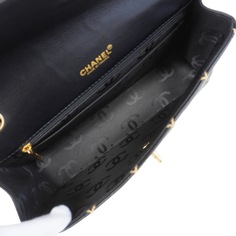 【6kb1865】シャネル ショルダーバッグ ワイルドステッチ Wチェーン ラムスキン ブラック ゴールド金具【中古】レディース
