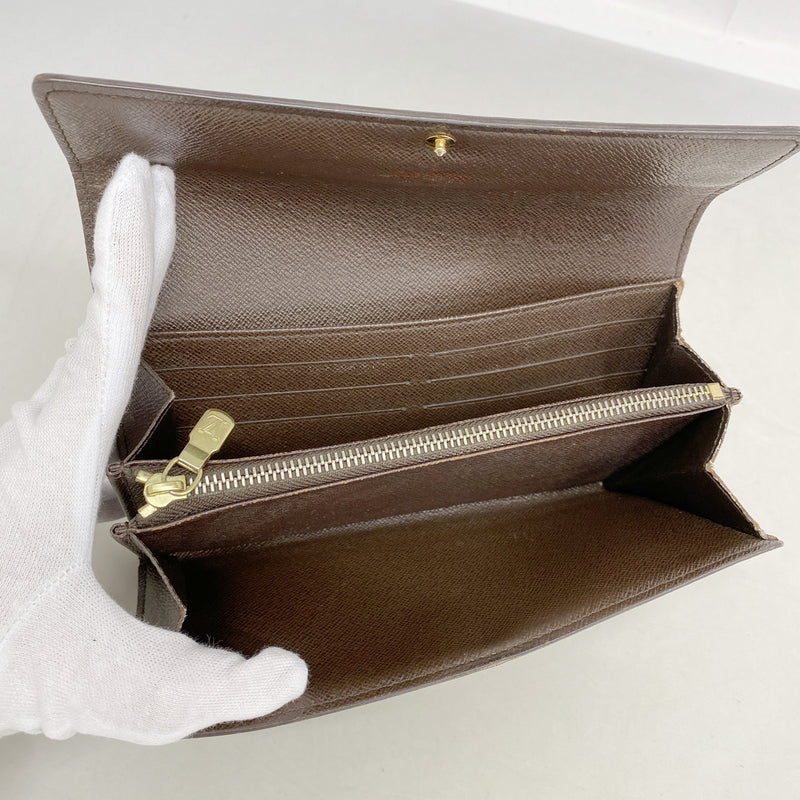 【6kb1889-h】ルイヴィトン 長財布 ダミエ ポルトフォイユサラ N61734 エベヌ【中古】レディース