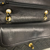 【6kb1892-h】シャネル ショルダーバッグ マトラッセ Wフラップ Wチェーン ラムスキン ブラック ゴールド金具【中古】レディース