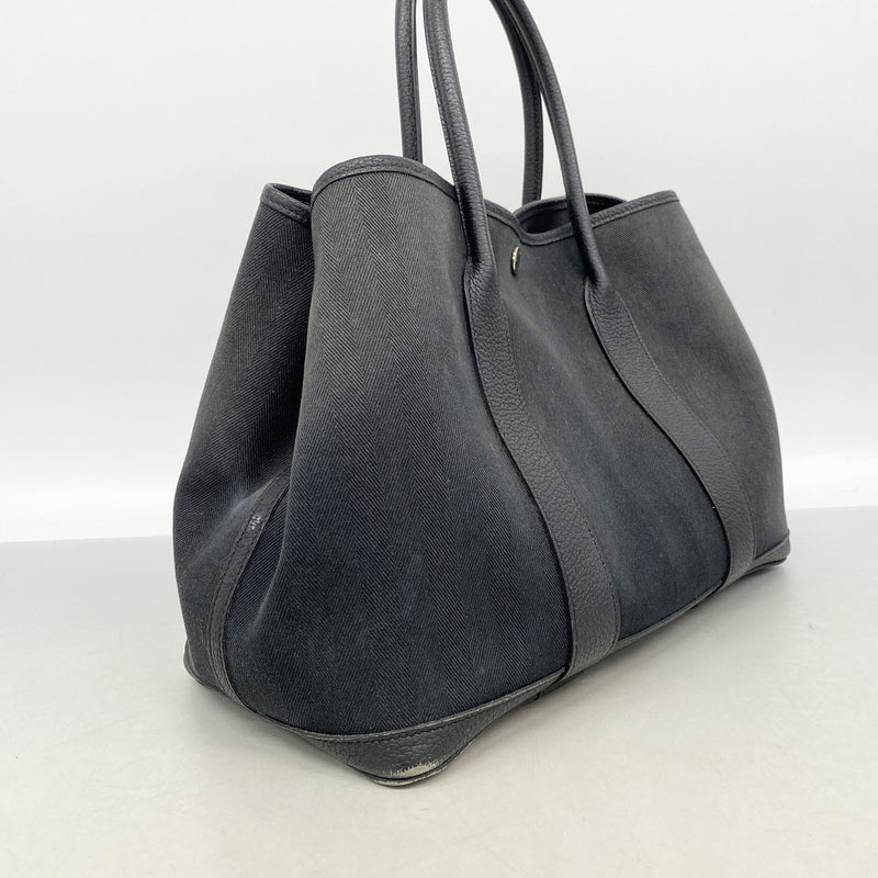 【6kb1904】エルメス トートバッグ ガーデンパーティPM トワルシェブロン ブラック シルバー金具 C刻印【中古】レディース