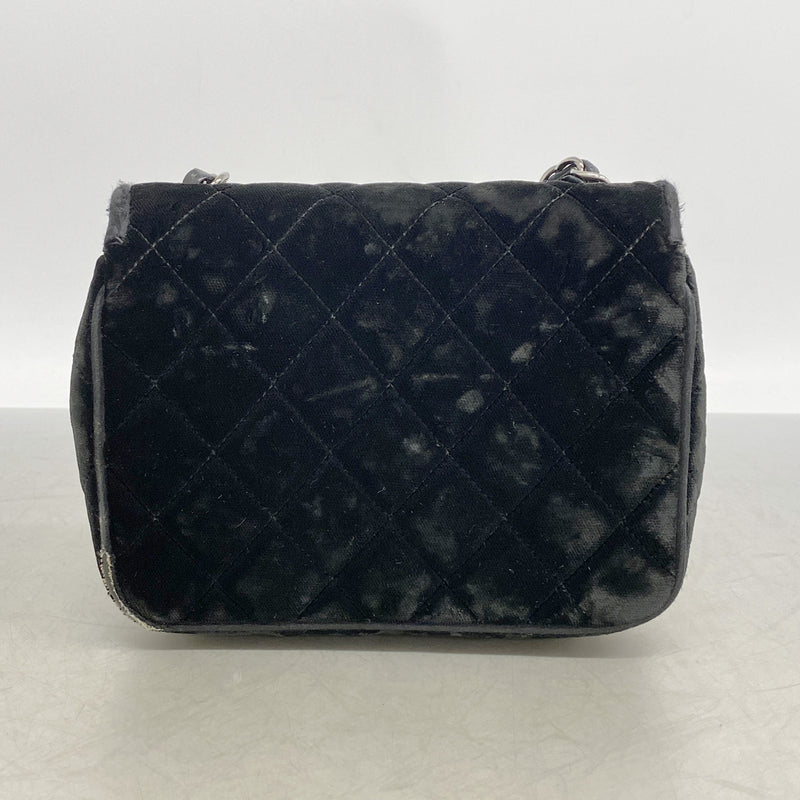 【6kc2581】シャネル ショルダーバッグ ミニマトラッセ チェーンショルダー ベロア ブラック シルバー金具【中古】レディース