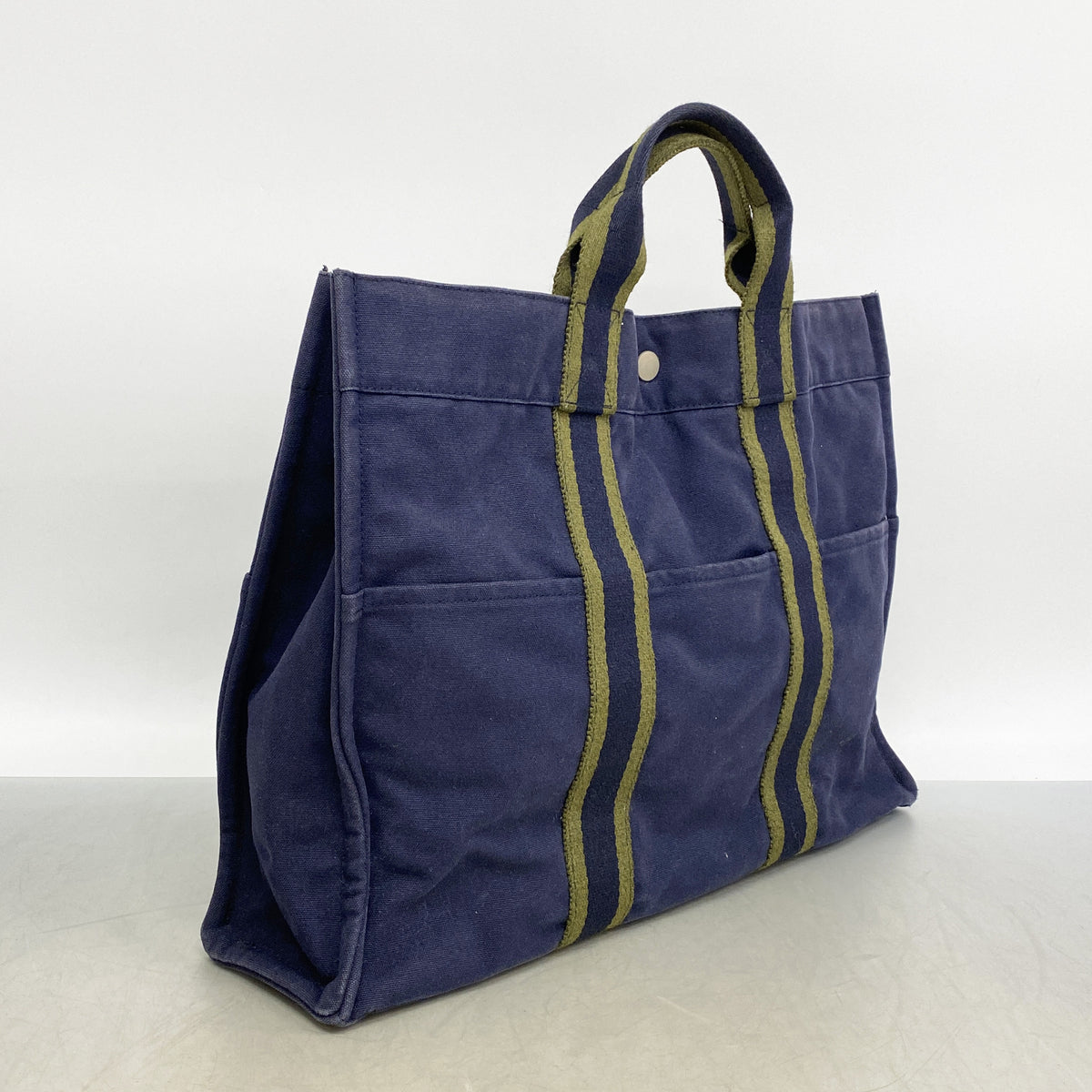 【6kc2584】エルメス トートバッグ フールトゥMM キャンバス ネイビー シルバー金具【中古】メンズ レディース ユニセックス