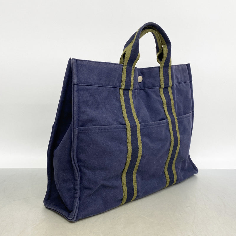 【6kc2584】エルメス トートバッグ フールトゥMM キャンバス ネイビー シルバー金具【中古】メンズ レディース ユニセックス