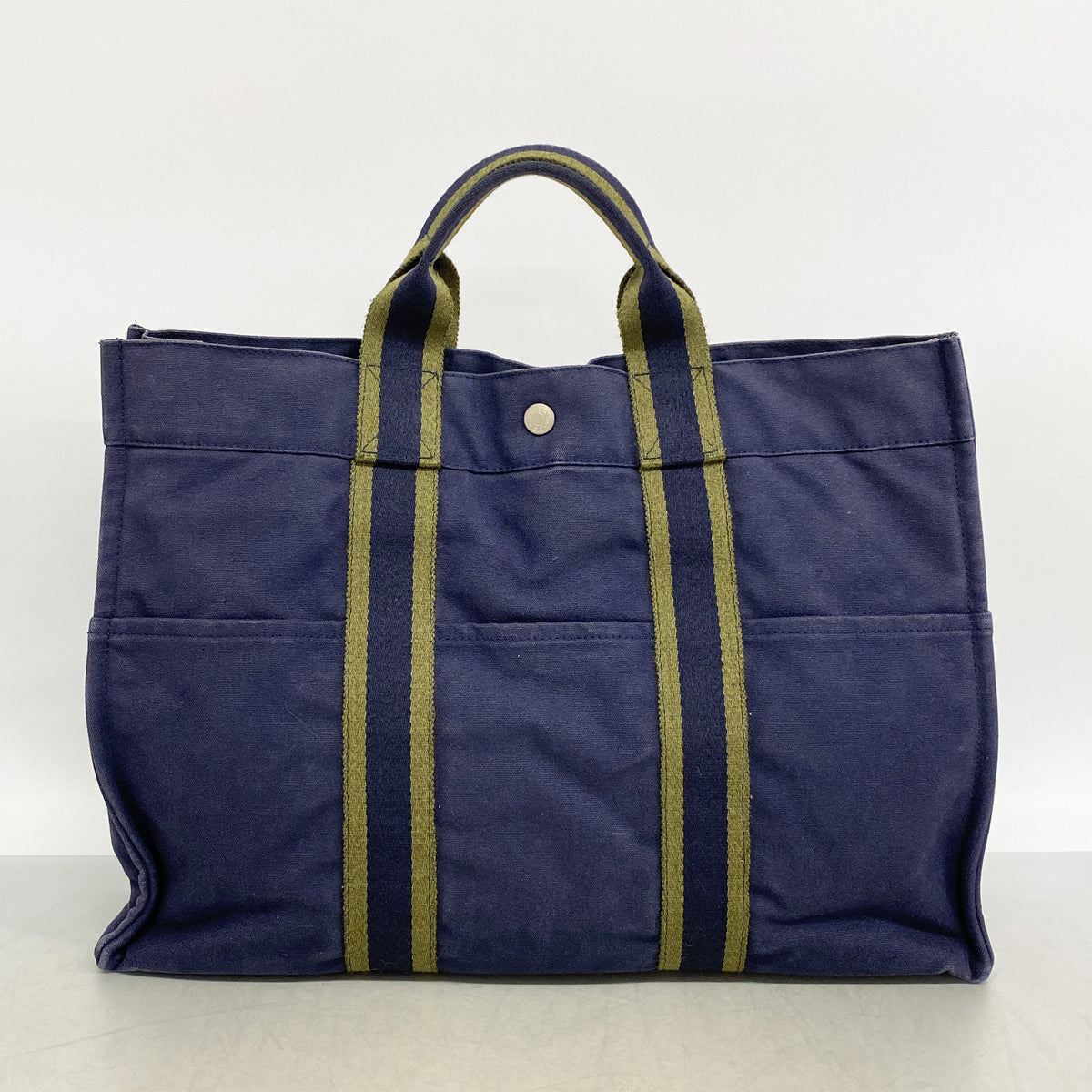 【6kc2584】エルメス トートバッグ フールトゥMM キャンバス ネイビー シルバー金具【中古】メンズ レディース ユニセックス