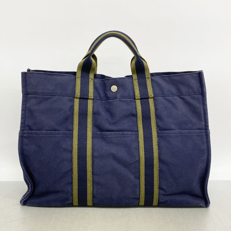 【6kc2584】エルメス トートバッグ フールトゥMM キャンバス ネイビー シルバー金具【中古】メンズ レディース ユニセックス