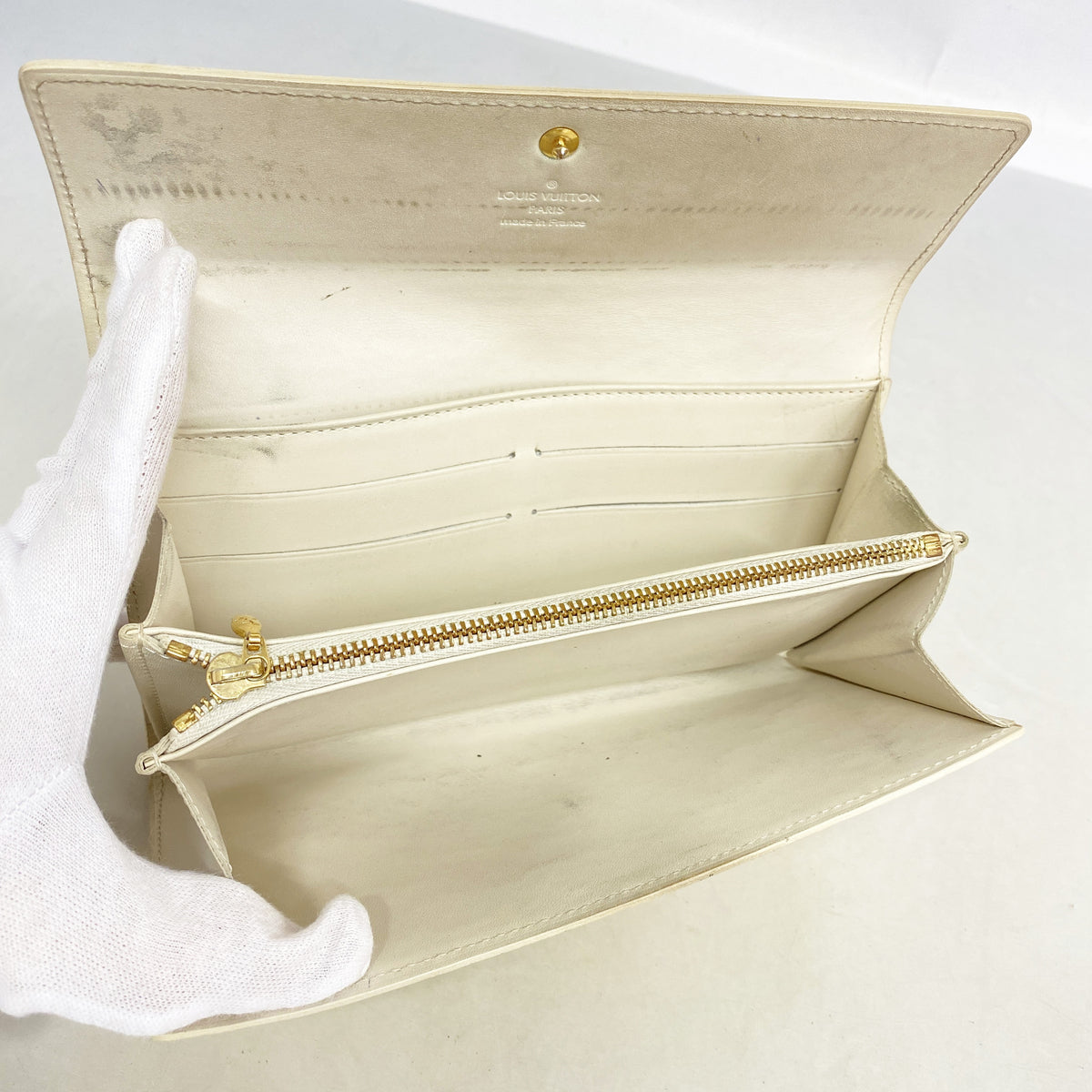 【6kc1975】ルイヴィトン 長財布 ヴェルニ ポシェットポルトモネクレディ M91382 ペルル【中古】レディース