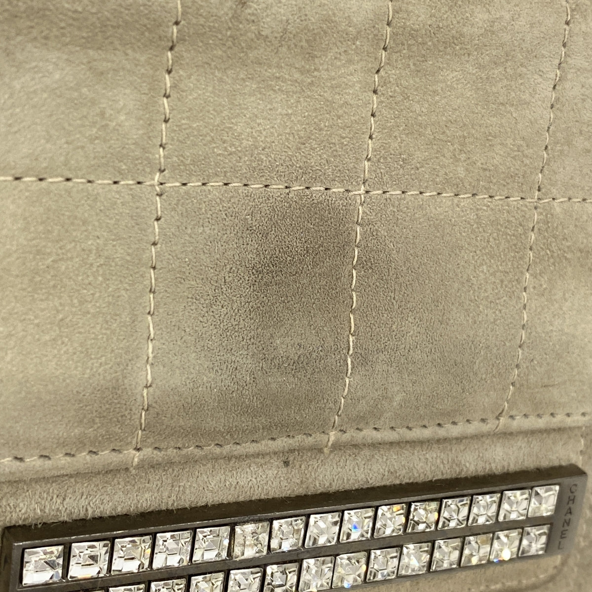 【6kc1990】シャネル ハンドバッグ チョコバー スウェード グレー シルバー金具【中古】レディース