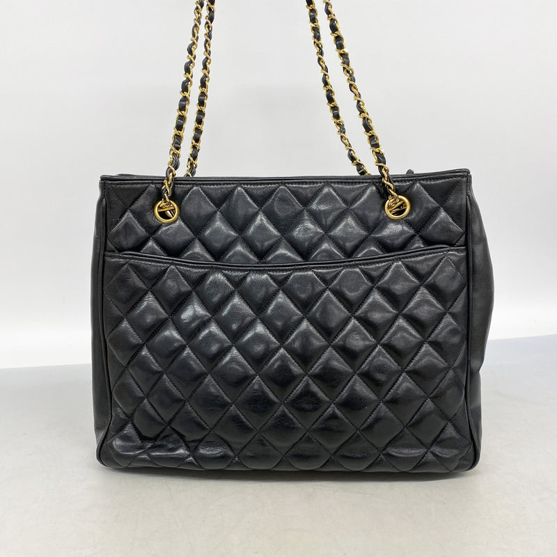 【6kc2018】シャネル ショルダーバッグ マトラッセ Wチェーン ラムスキン ブラック ゴールド金具【中古】レディース