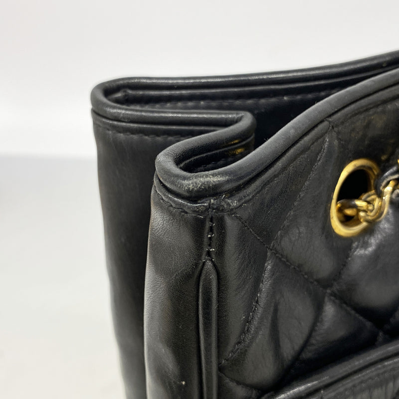 【6kc2018】シャネル ショルダーバッグ マトラッセ Wチェーン ラムスキン ブラック ゴールド金具【中古】レディース