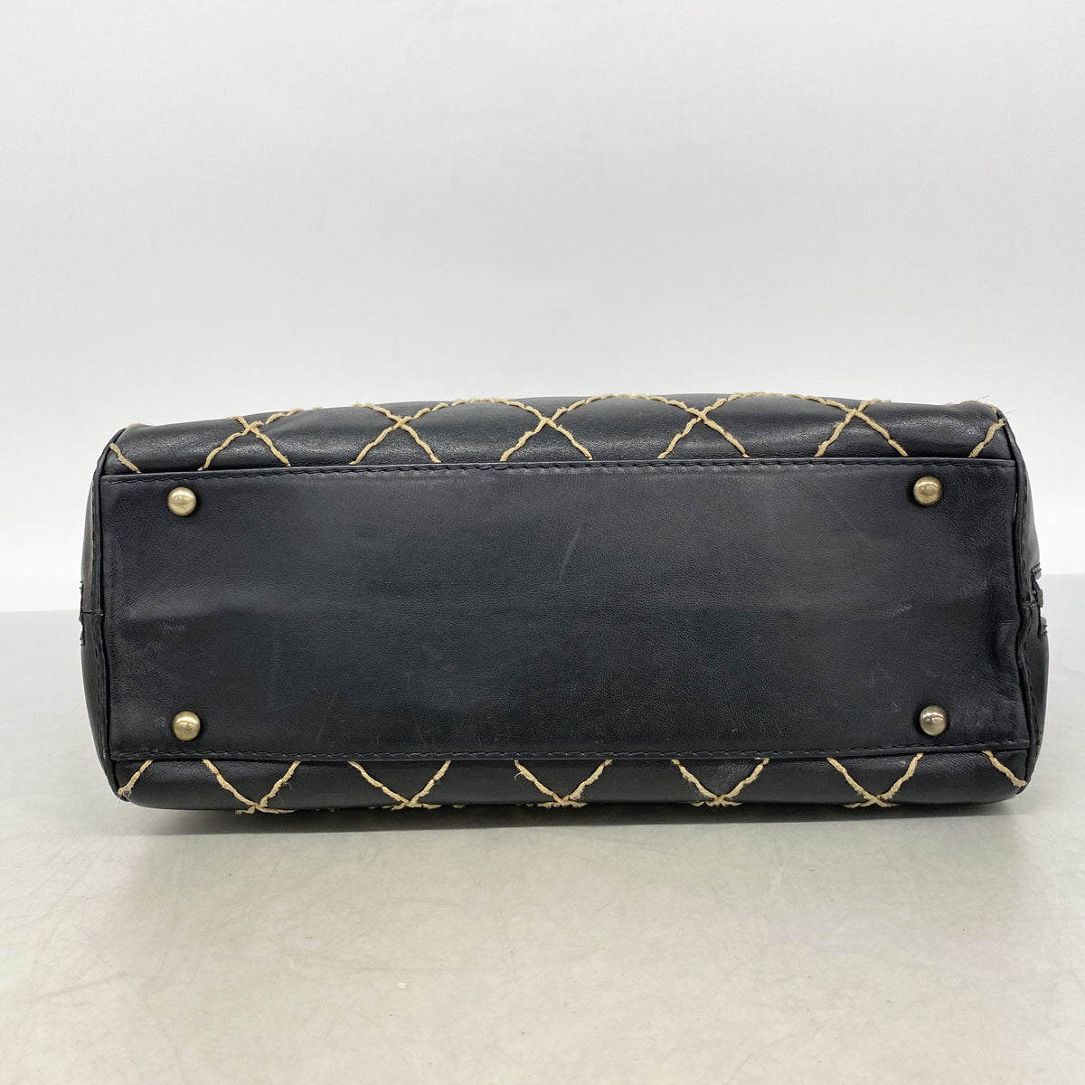 【6kc2019】シャネル ハンドバッグ ワイルドステッチ レザー ブラック ゴールド金具【中古】レディース