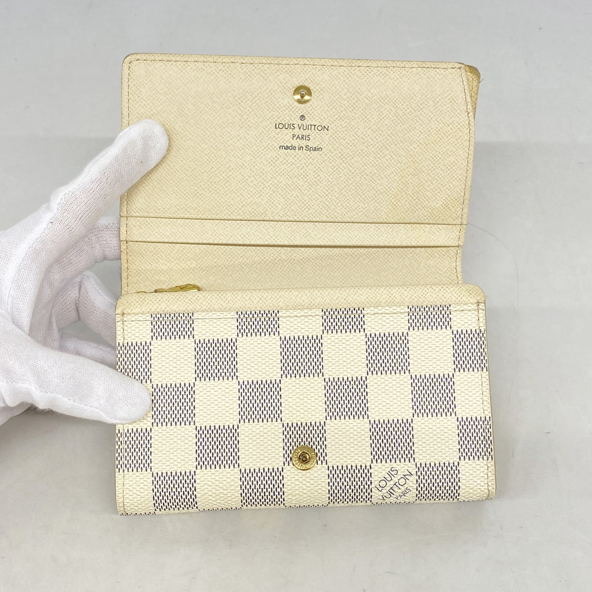 【6kc2031】ルイヴィトン 財布 ダミエ・アズール ポルトフォイユトレゾール N61744 ホワイト【中古】レディース