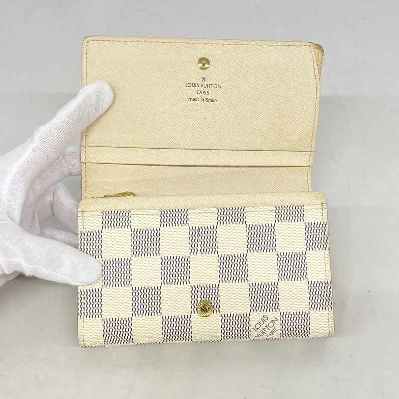 【6kc2031】ルイヴィトン 財布 ダミエ・アズール ポルトフォイユトレゾール N61744 ホワイト【中古】レディース