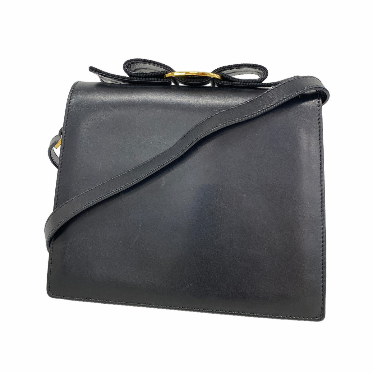 【6kc2055】サルヴァトーレフェラガモ ショルダーバッグ ヴァラ レザー ブラック ゴールド金具【中古】レディース
