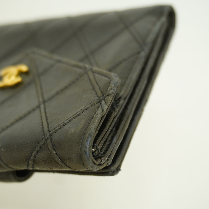 【6kc2067】シャネル 財布 ビコローレ ラムスキン ブラック ゴールド金具【中古】レディース