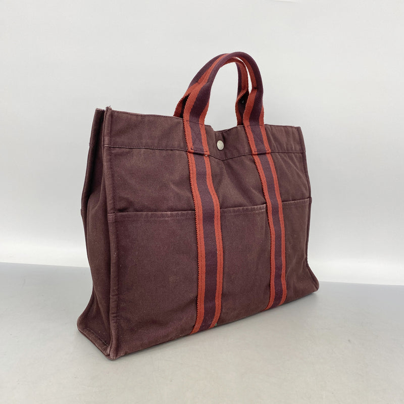 【6kc2076】エルメス トートバッグ フールトゥMM キャンバス ボルドー シルバー金具【中古】メンズ レディース ユニセックス