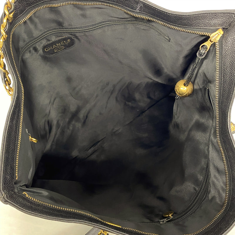 【6kc2086】シャネル ショルダーバッグ チェーンショルダー キャビアスキン ブラック ゴールド金具【中古】レディース