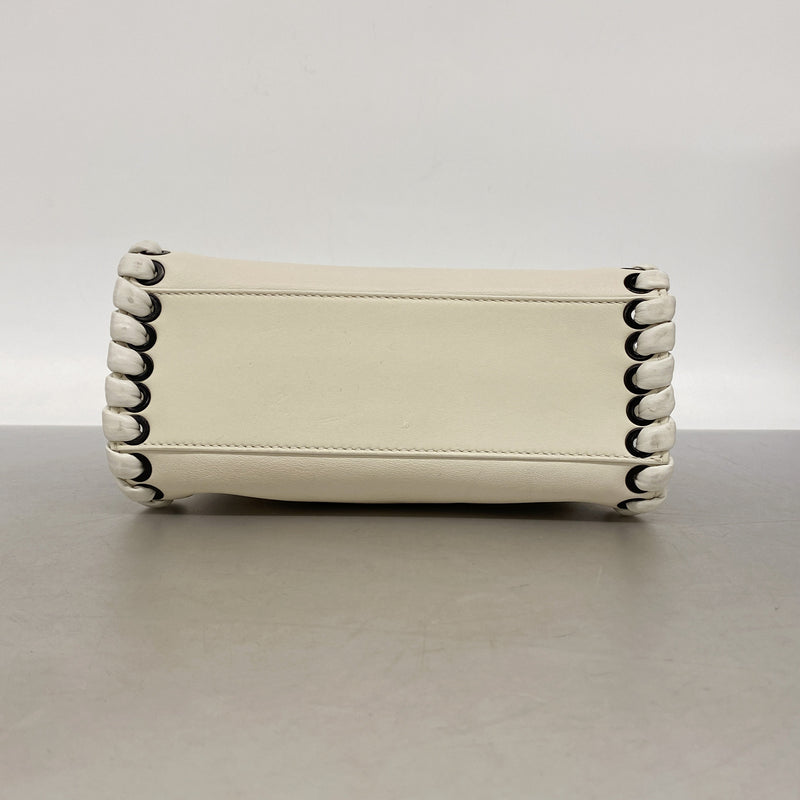 【6kc2090】フェンディ ハンドバッグ ピーカブー レザー ホワイト シルバー金具【中古】レディース