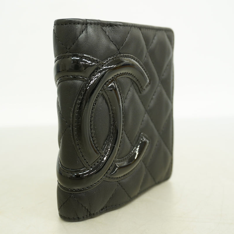 【6kc2103】シャネル 財布 カンボン ラムスキン ブラック シルバー金具【中古】レディース