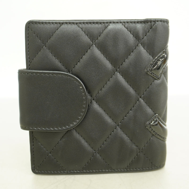 【6kc2103】シャネル 財布 カンボン ラムスキン ブラック シルバー金具【中古】レディース