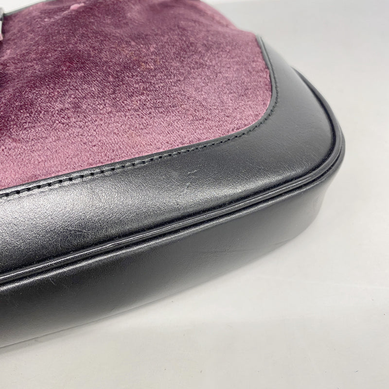 【6kc2109】グッチ ハンドバッグ ジャッキー 001 3735 ベロア ピンク ブラック シルバー金具【中古】レディース