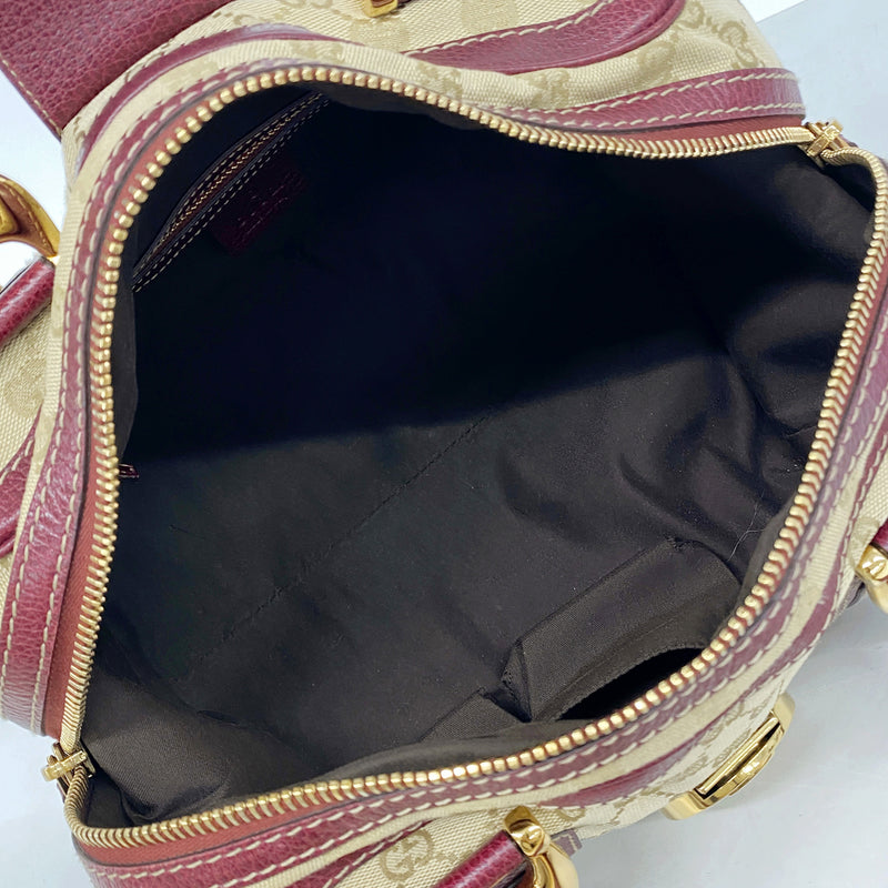 【6kc2110】グッチ ハンドバッグ GGキャンバス ヒステリア 186235 キャンバス ベージュ ボルドー ゴールド金具【中古】レディース
