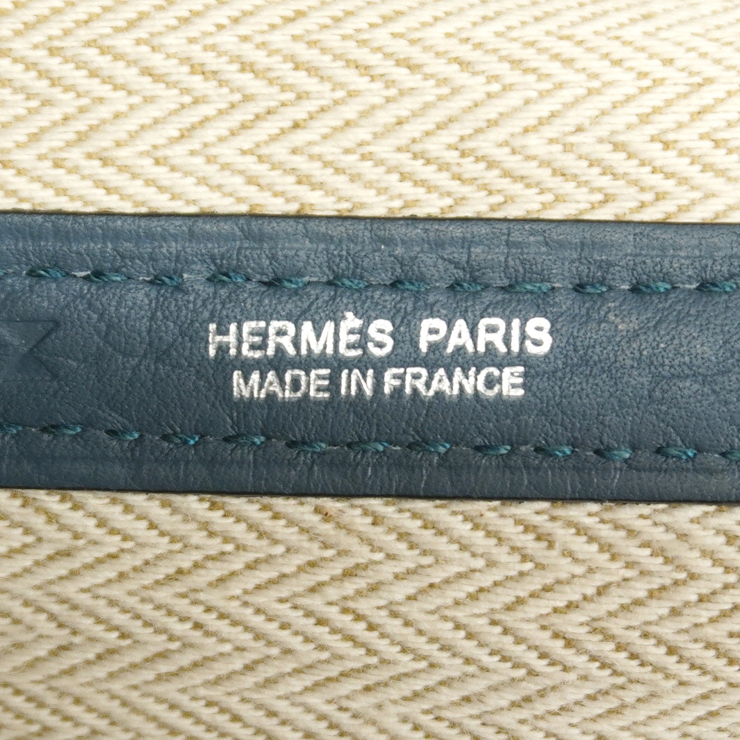 【6kc2157】エルメス トートバッグ ガーデンパーティPM カントリー ブルートンペット シルバー金具 □R刻印【中古】レディース