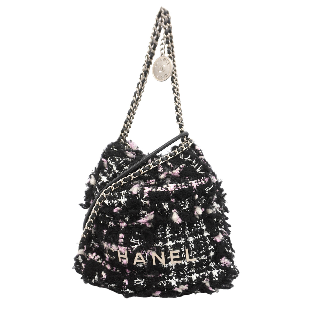 【6kc2178】シャネル ショルダーバッグ チェーンショルダー シャネル22 ツイード ブラック シルバー金具【中古】レディース