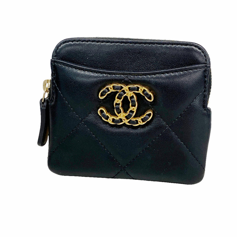 【6kc2194】シャネル コインケース シャネル19 ラムスキン ブラック ゴールド金具【中古】レディース