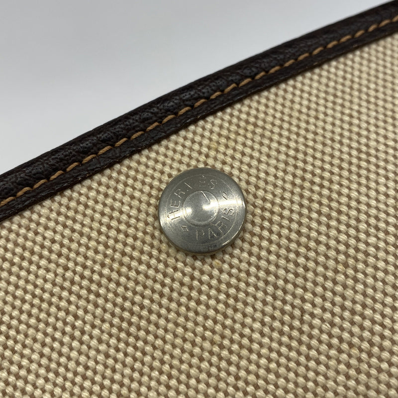 【6kc2199】エルメス トートバッグ ガーデンパーティPM トワルアッシュ ブラウン シルバー金具 □H刻印【中古】レディース