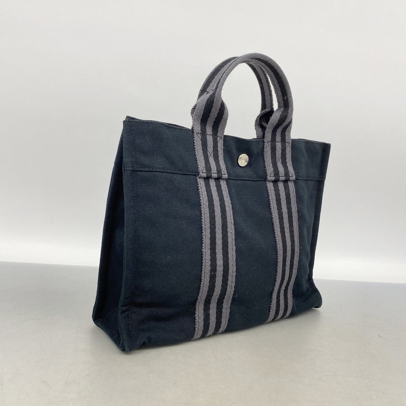 【6kc2205】エルメス ハンドバッグ フールトゥPM キャンバス ブラック シルバー金具【中古】レディース