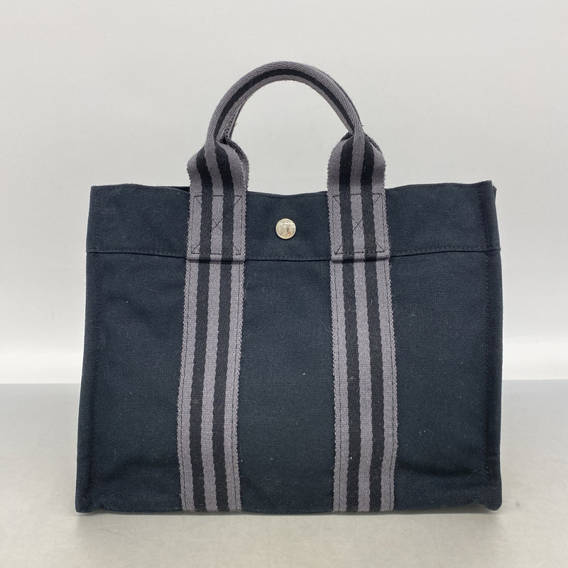 【6kc2205】エルメス ハンドバッグ フールトゥPM キャンバス ブラック シルバー金具【中古】レディース