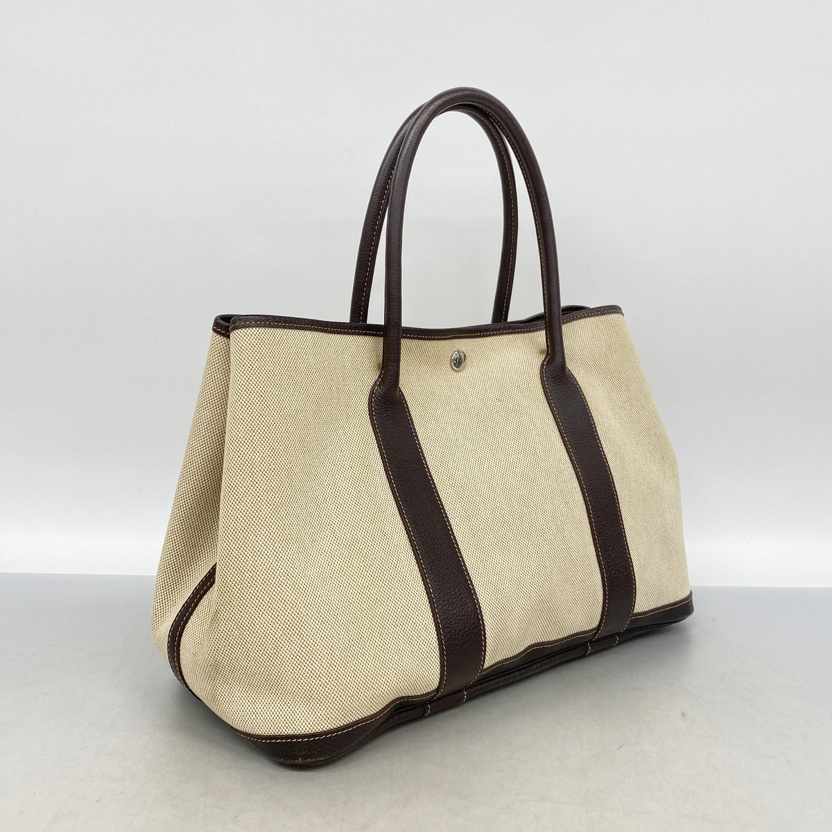 【6kc2207】エルメス トートバッグ ガーデンパーティPM トワルアッシュ ブラウン シルバー金具 □I刻印【中古】レディース