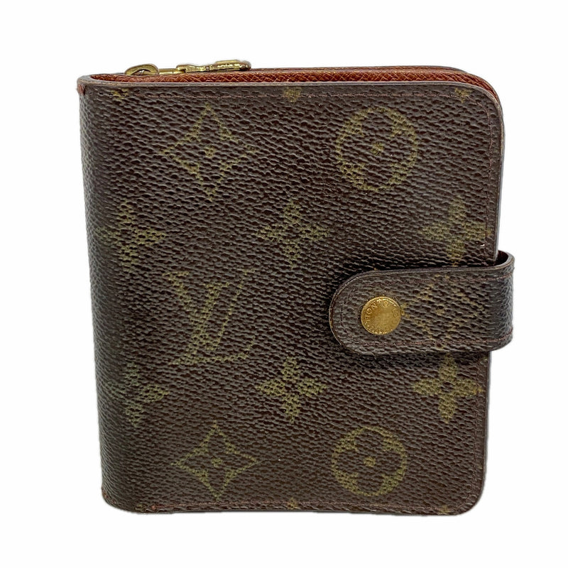 【6kc2225】ルイヴィトン 財布 モノグラム コンパクトジップ M61667 ブラウン【中古】レディース
