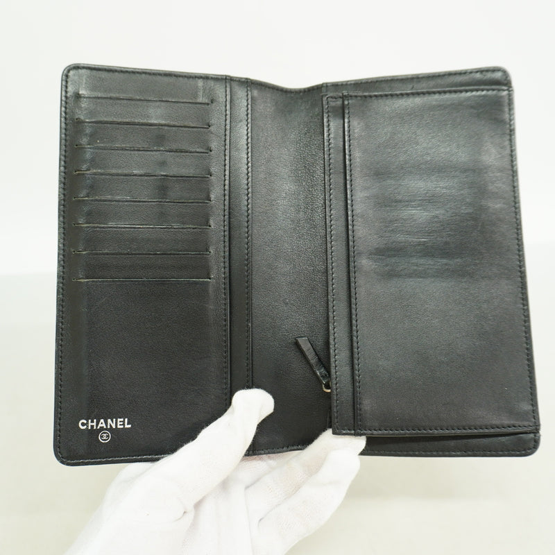 【6kc2230】シャネル 長財布 ビコローレ ラムスキン ブラック シルバー金具【中古】レディース