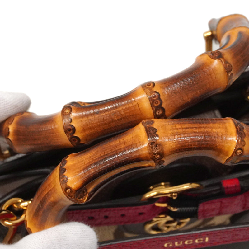 【6kc2254】グッチ ハンドバッグ ダイアナ 655661 キャンバス レザー ブラウン ゴールド金具 2wayバッグ【中古】レディース