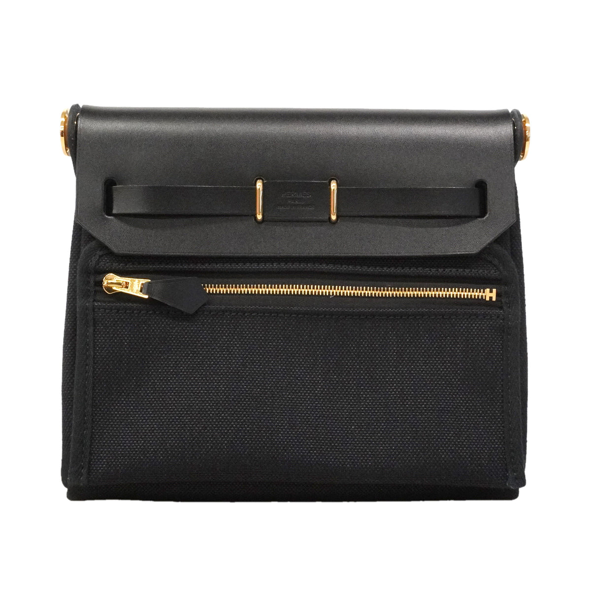 【6kc2256】エルメス ショルダーバッグ エールバッグジップミニ トワルオフィシエ ブラック ゴールド金具 G刻印【中古】レディース