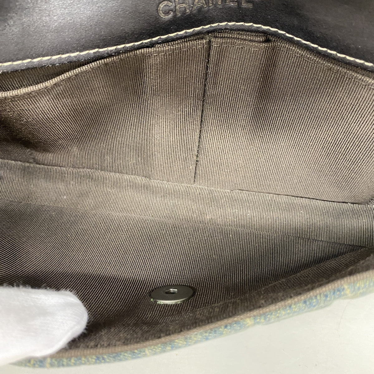 【6kc2281】シャネル ショルダーバッグ チョコバー チェーンショルダー デニム ブルー シルバー金具【中古】レディース