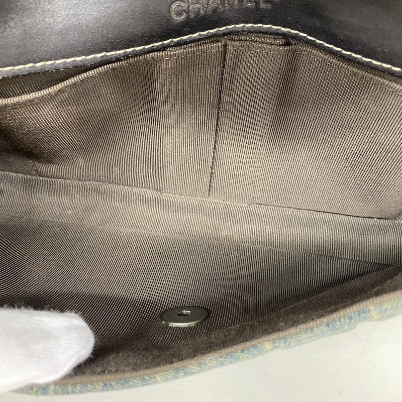 【6kc2281】シャネル ショルダーバッグ チョコバー チェーンショルダー デニム ブルー シルバー金具【中古】レディース