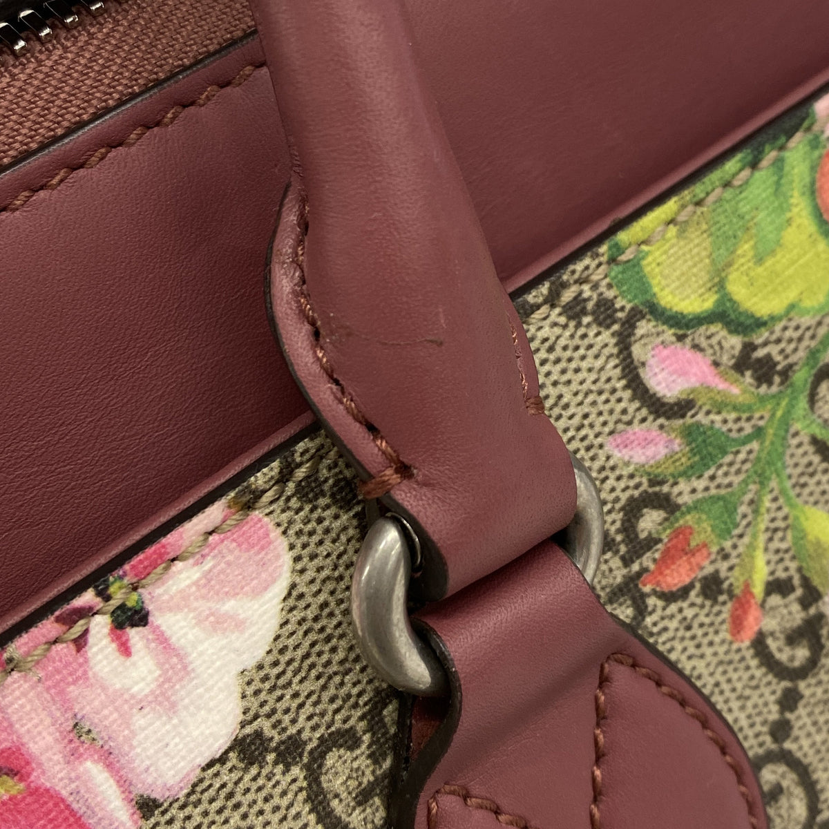 【6kc2428】グッチ ハンドバッグ GGブルームス 409534 PVC ブラウン ボルドー シルバー金具 2wayバッグ【中古】レディース