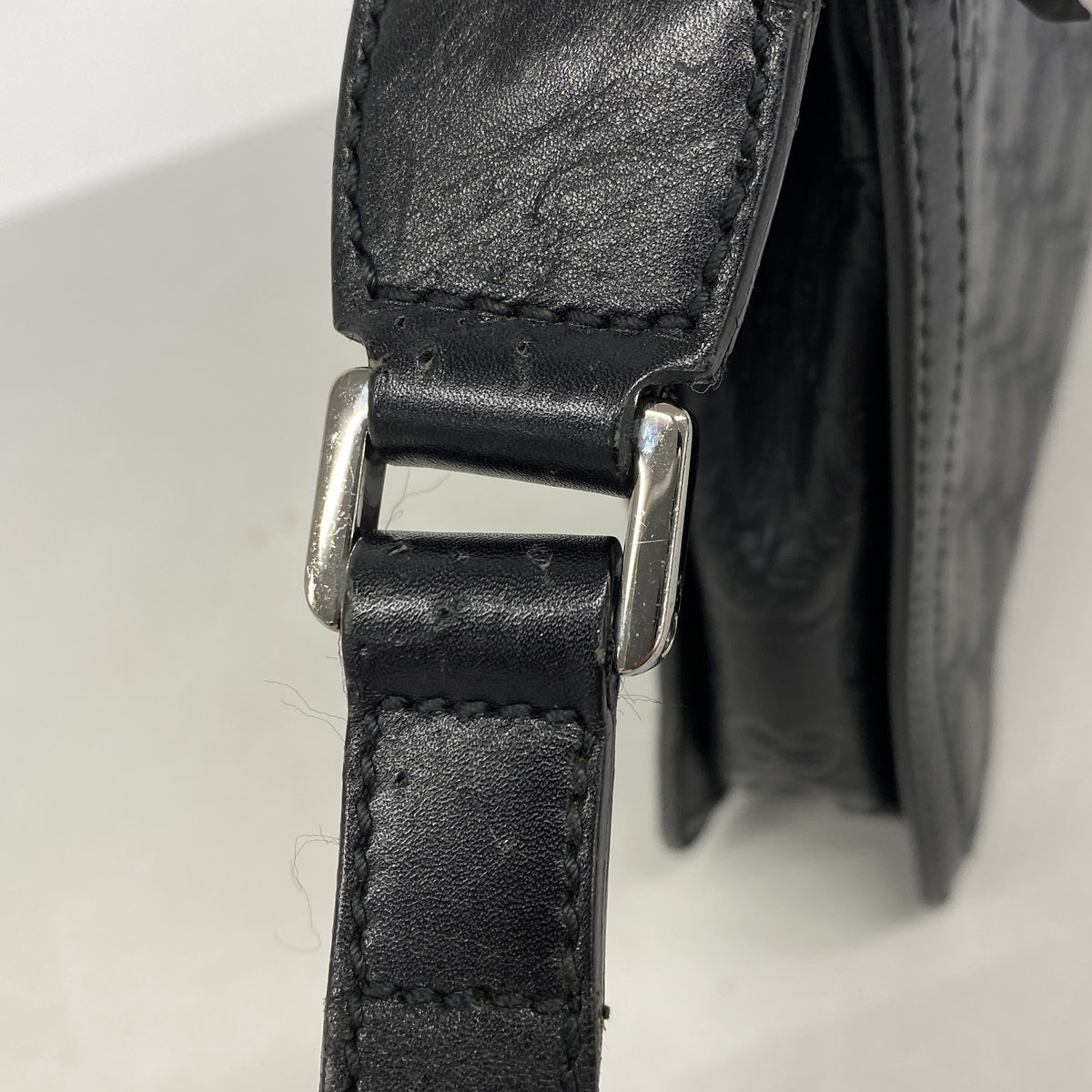 【6kc2429】グッチ クラッチバッグ グッチシマ 152600 レザー ブラック シルバー金具【中古】メンズ