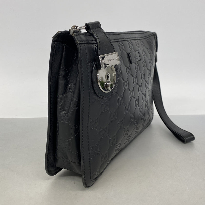 【6kc2429】グッチ クラッチバッグ グッチシマ 152600 レザー ブラック シルバー金具【中古】メンズ