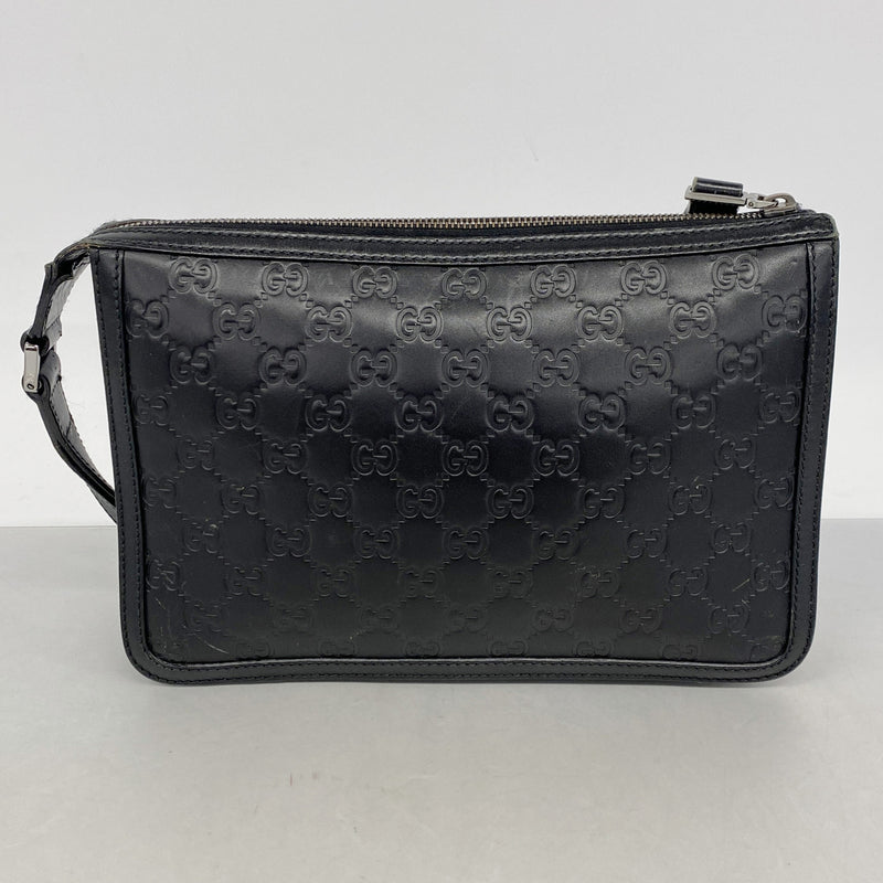 【6kc2429】グッチ クラッチバッグ グッチシマ 152600 レザー ブラック シルバー金具【中古】メンズ